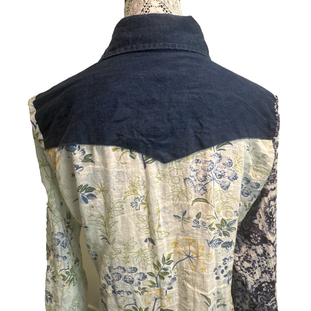 Vintage Gora‎ Button Up Blue Floral Peasant Top Lightweight Coastal Beach S - Picture 4 of 16